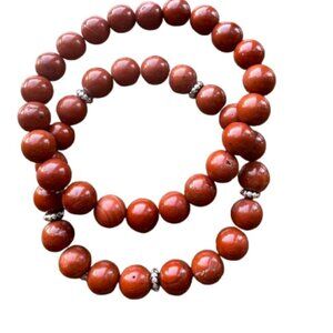 Set of 2 men's stretch bracelets - Red Jasper natural stones, 8" NWT Unisex